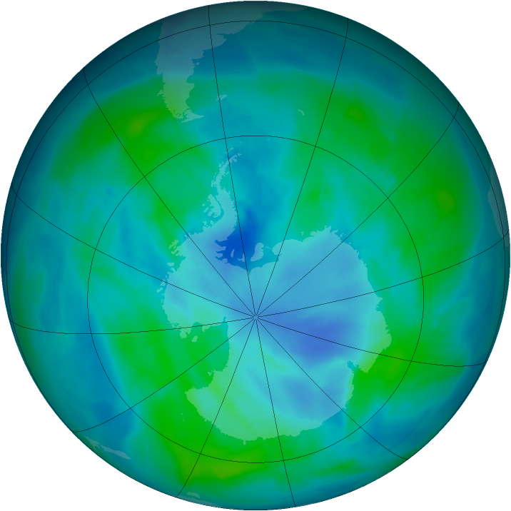 Antarctic ozone map for 12 March 2015